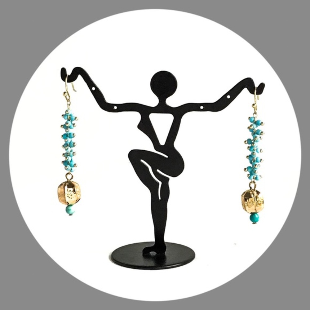 Turquoise & Gold Beaded Drop Earrings - Picture 2 of 3